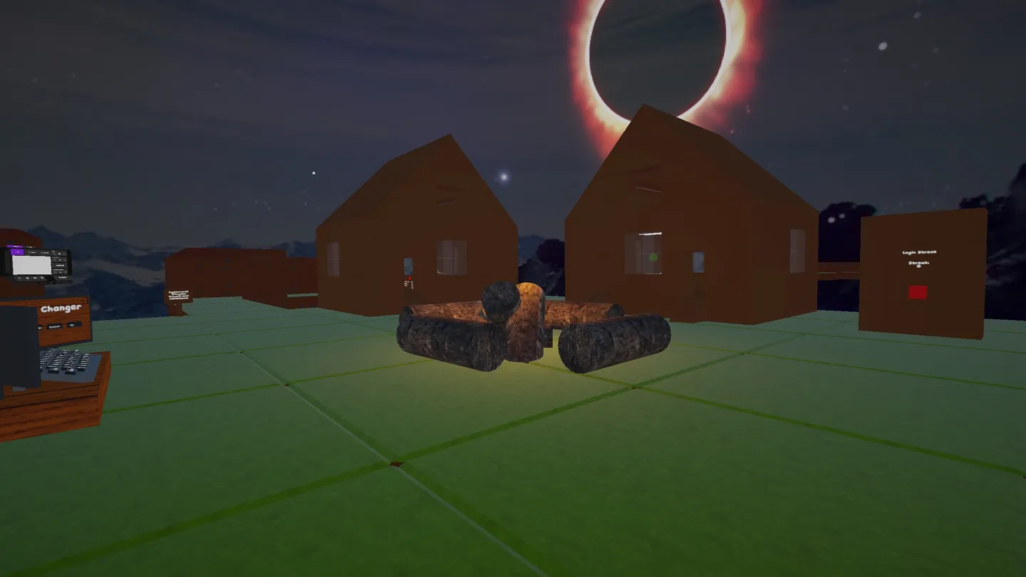 Campfire and homes in Yaks under an eclipse