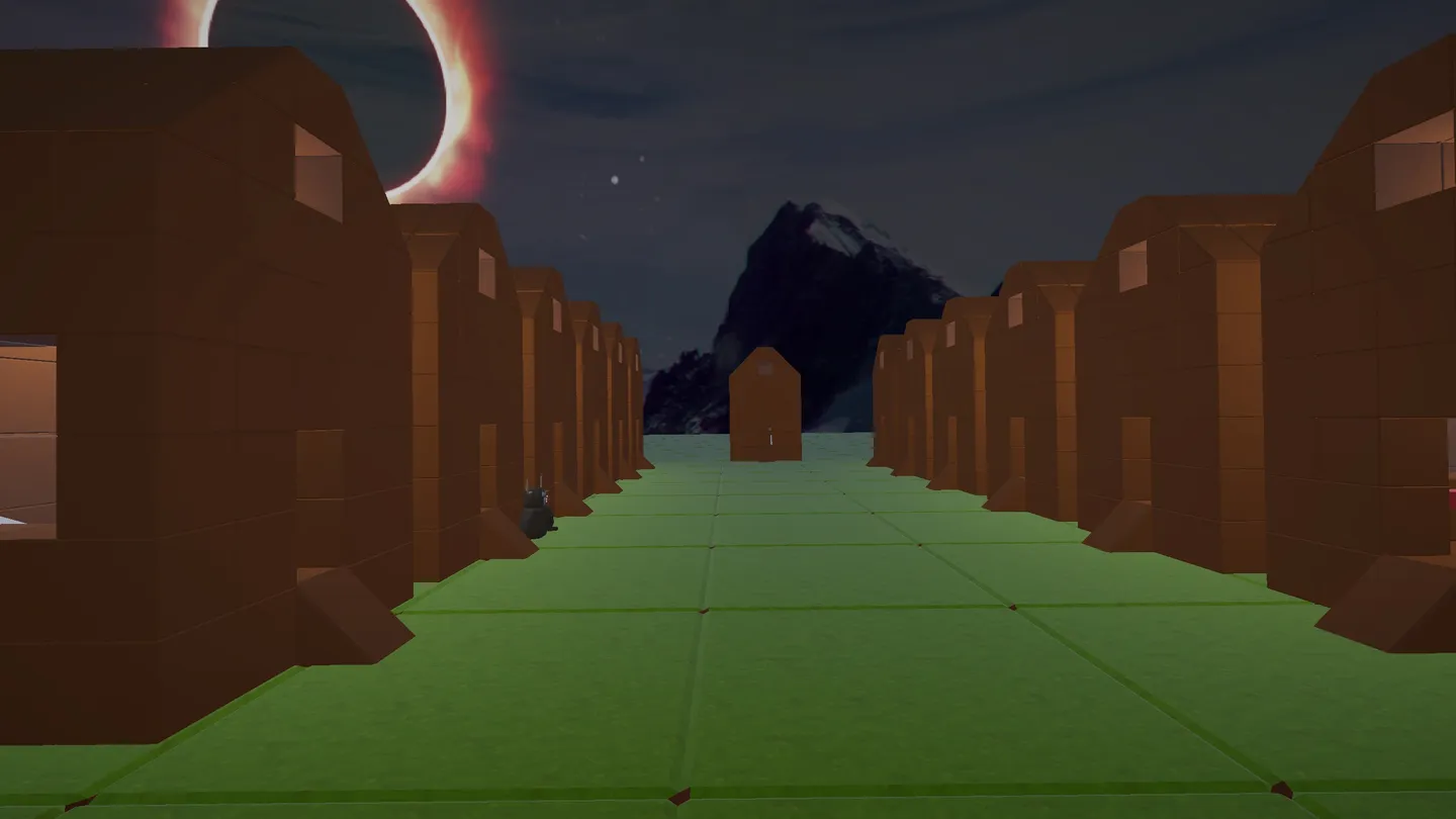 A neighborhood of player-built houses in Yaks